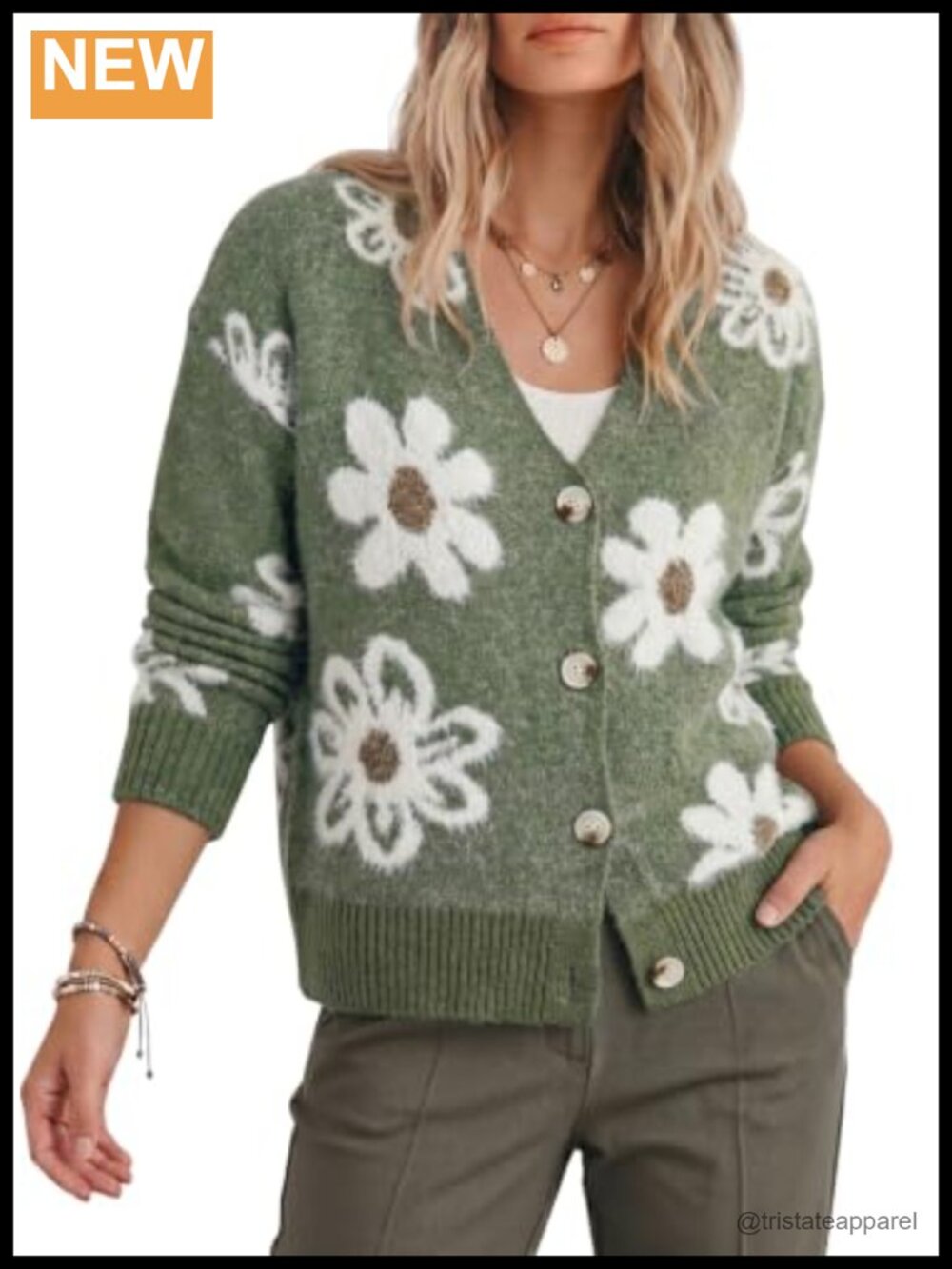 Womens Fuzzy Floral Knit Open Front Cardigan